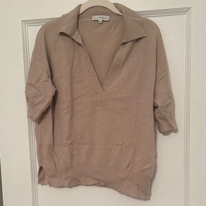 White + Warren Light Tan Collared Cashmere Top